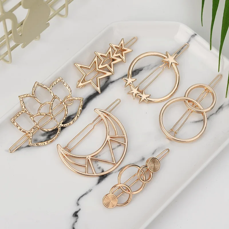 Top Trends: 20240Fashion Woman Hair Accessories Triangle Hair Clip Pin Metal Geometric Alloy Moon Circle Hairgrip Barrette Girls Headwear Shoppable Styles