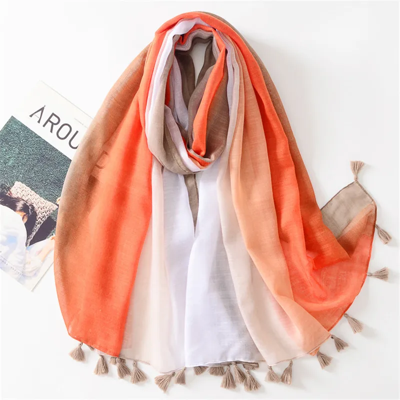 Top Trends: Fashion Designer Ombre Gradient Tassel Viscose Shawl Scarf High Quality Spring Summer Neckerchief Foulards Muslim Hijab 180*90Cm Shoppable Styles - Image 2