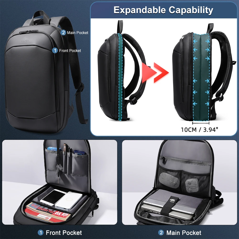 Top Trends: HcanKcan Casual Men's Backpack Business Office Laptop Pack YKK Zipper Expandable Backpack For Women USB Charging Travel Backpack Shoppable Styles - Image 4