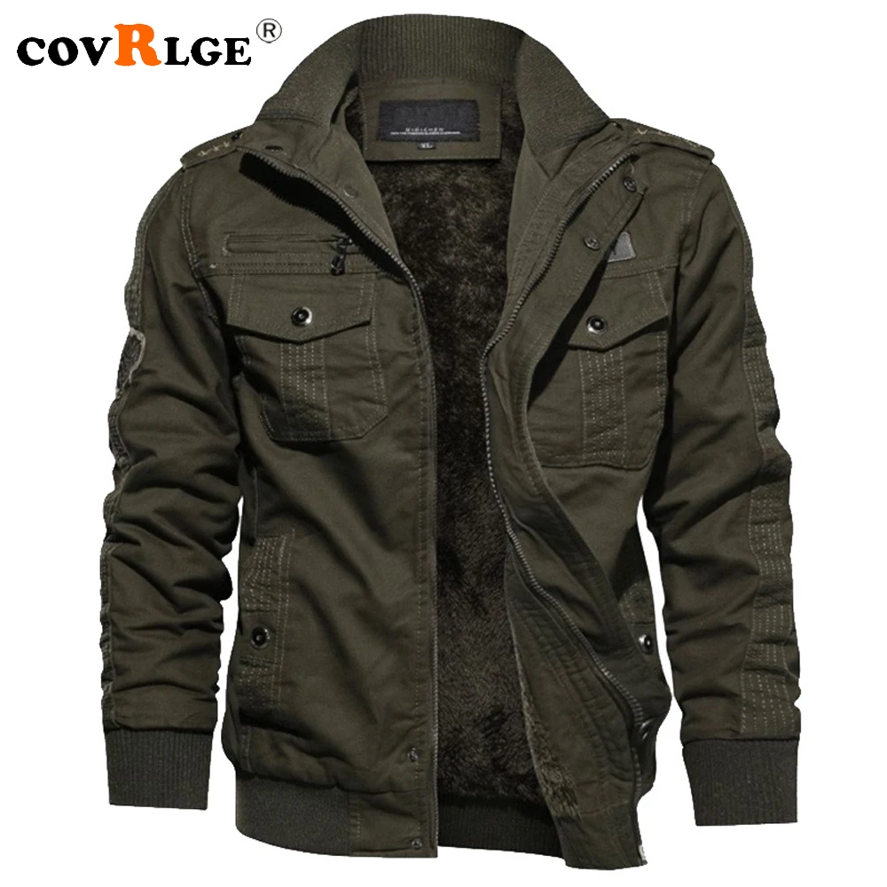 Top Trends: Covrlge Men's Fleece Jackets Windbreaker Coats Fall Winter Thermal Bomber Jackets Multi-pockets Stand Collar Motorcycle Jacket Shoppable Styles