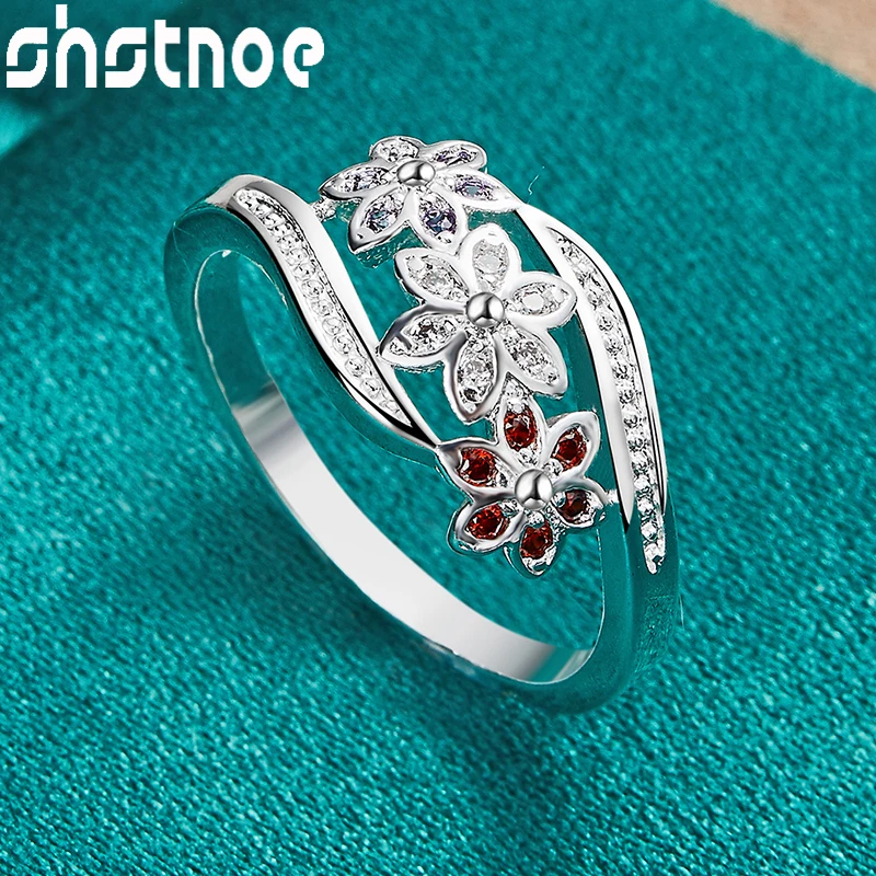 Top Trends: SHSTONE 925 Sterling Silver Fashion Charm Red White Purple Zircon Flower Ring For Women Bridal Wedding Bands Jewelry Accessories Shoppable Styles