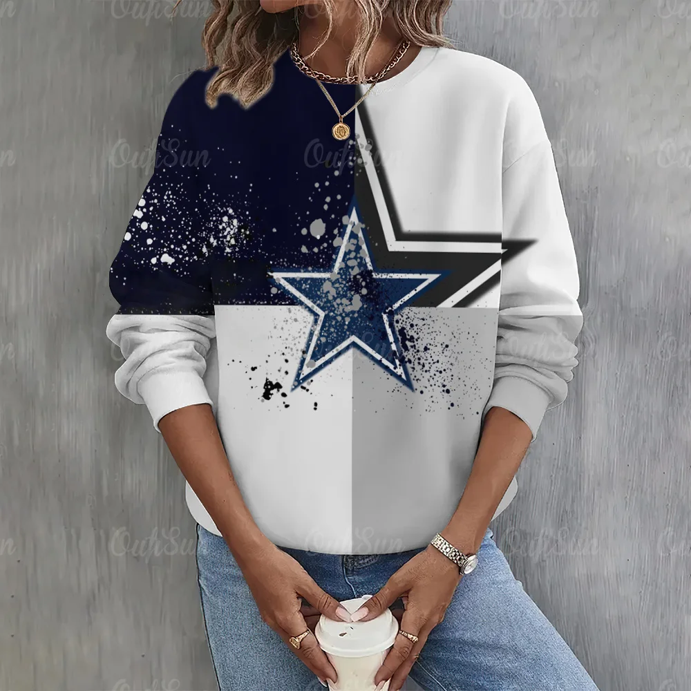 Top Trends: Star Print O-Neck Casual Sweatshirt Women Hoodies Long Sleeve Game Day American Football Graphic Sweatshirts Oversized Tops Shoppable Styles