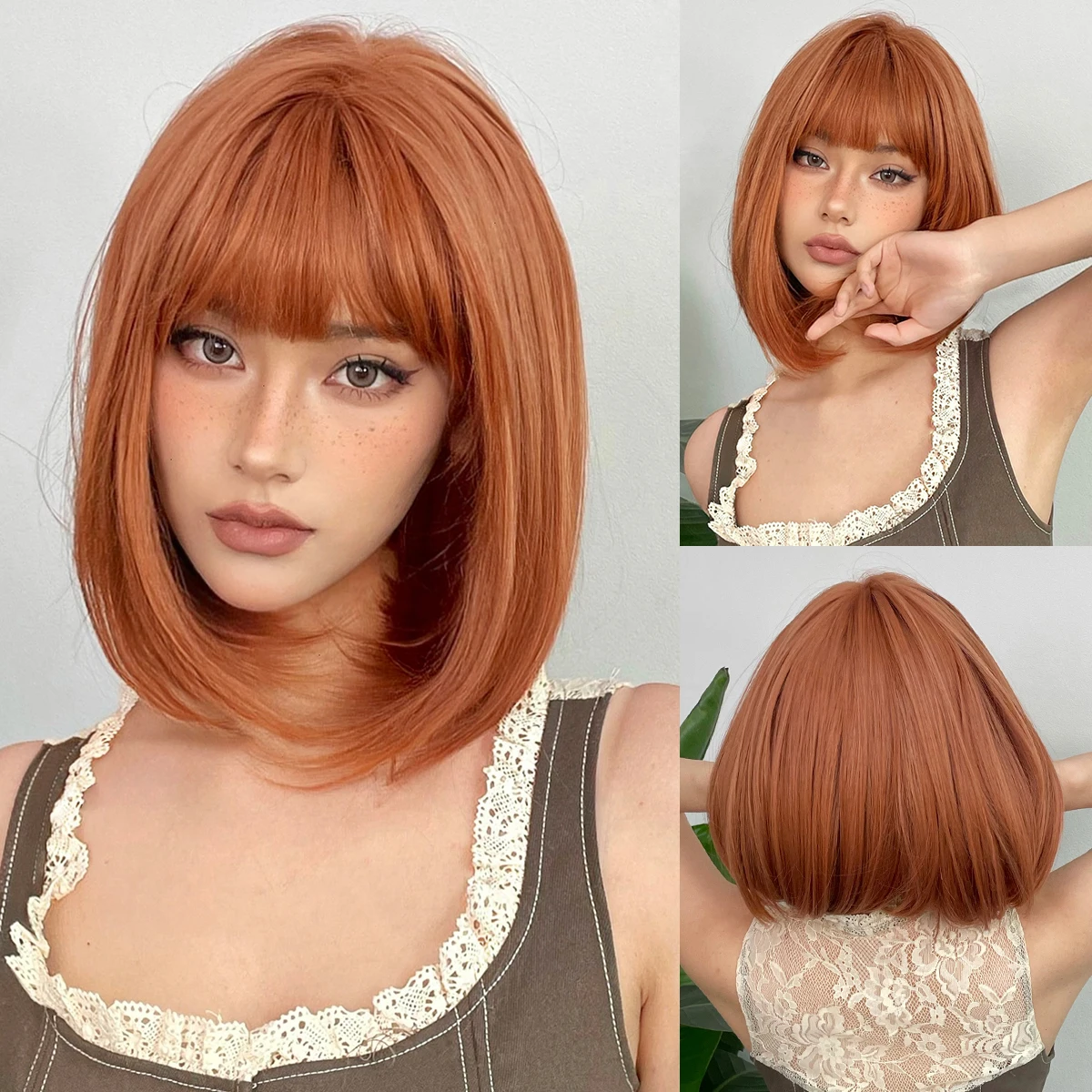 Top Trends: HENRY MARGU Short Bob Wig With Bangs Copper Ginger Synthetic Wigs For Women Straight Hair Natural Cosplay Wig Heat Resistant Shoppable Styles