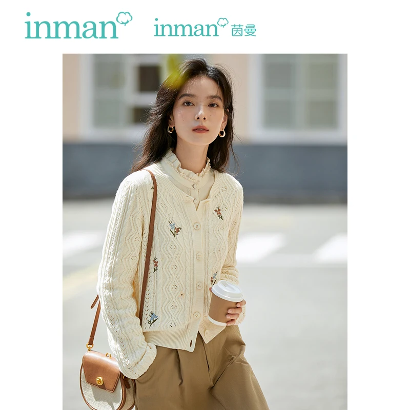 Top Trends: INMAN Women Knit Cardigan 2023 Autumn Long Sleeve Round Neck Loose Sweater Hollow Out Embroidery Casual All-match Outwear Tops Shoppable Styles