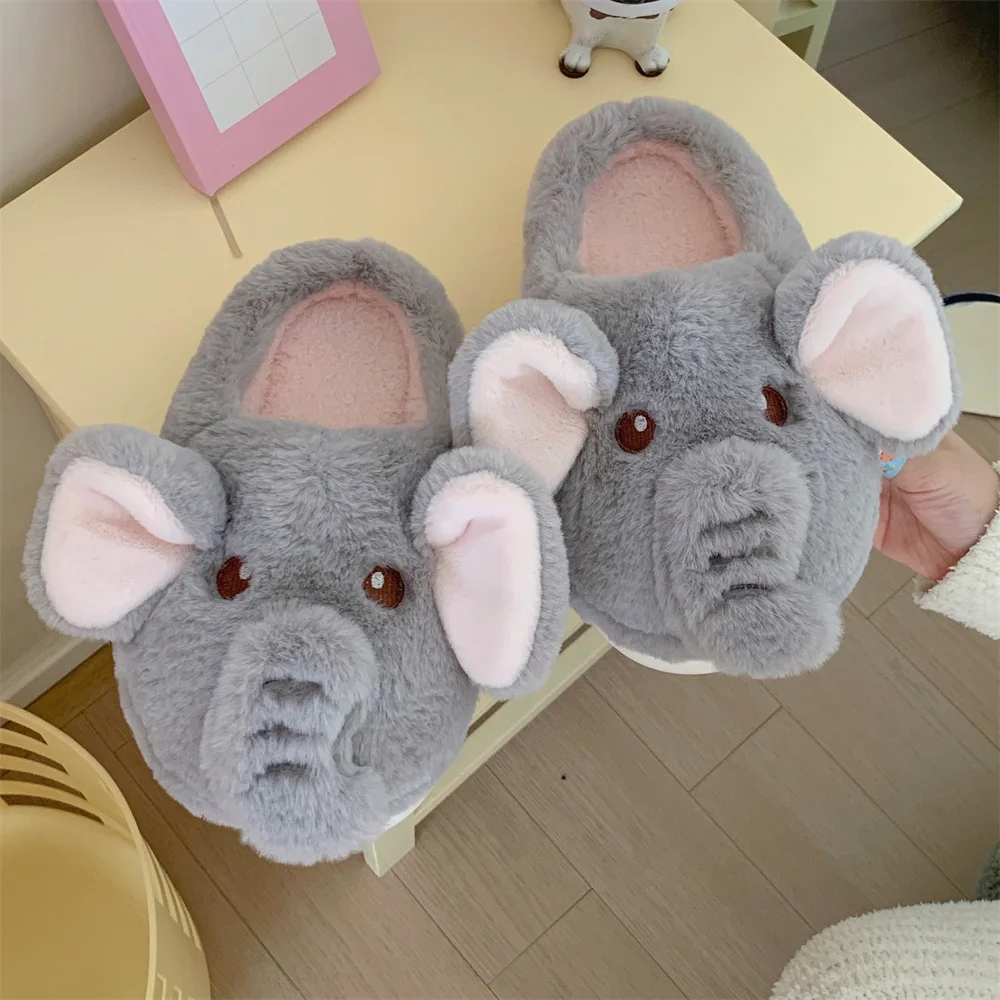 Top Trends: Elephant Winter Baotou Cotton Slippers Female Autumn Winter Cute Cartoon Indoor Home Shoes Plush Warm Soft Sole Cotton Slippers Shoppable Styles