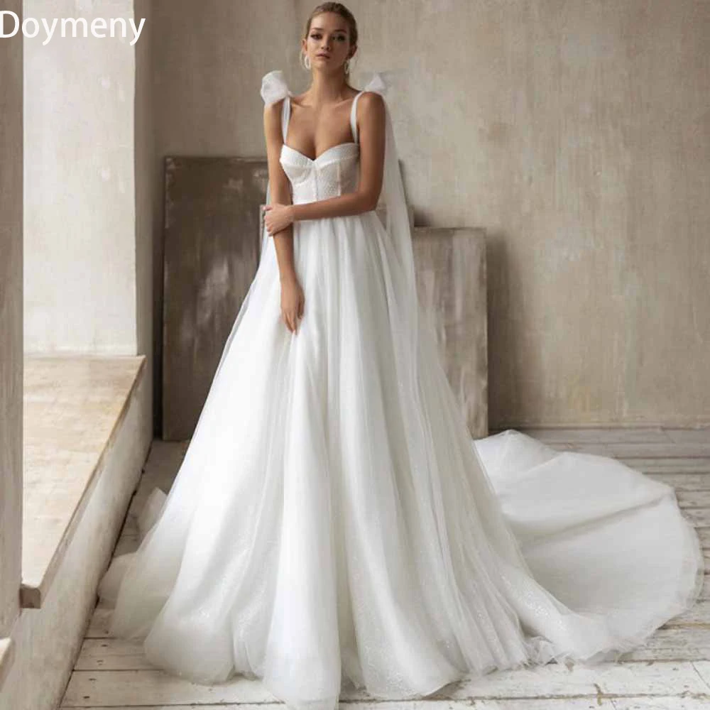 Top Trends: Doymeny Bridal Wedding Dress Court Train Lace Up Beading Bow Backless Sleeveless Satin Exquisite A-Line LuxuryRobe De Mariée Shoppable Styles