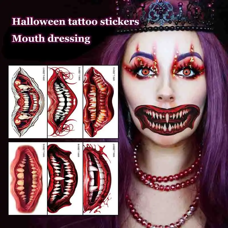 Top Trends: 2023 New Halloween Tattoo Sticker Face Sticker 5 Pcs / set Mouth Teeth Tattoo Sticker Waterproof Dark Wind Funny Makeup Shoppable Styles