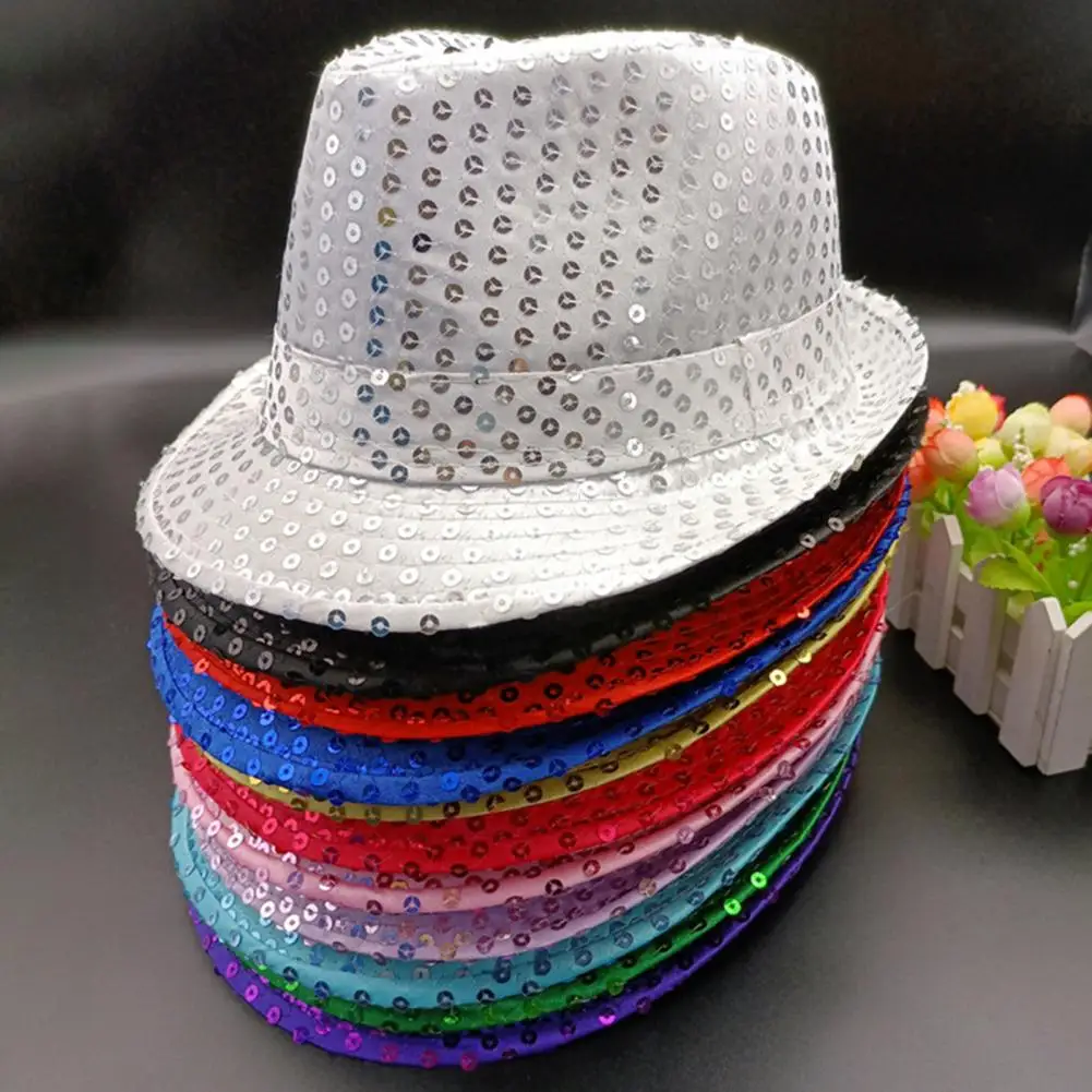 Top Trends: Adult Kids Sequins Jazz Hat Boys Girls Fedoras Short Brim Hemming Performance Sequins Hat Party Holiday Caps Carnival Hat Shoppable Styles