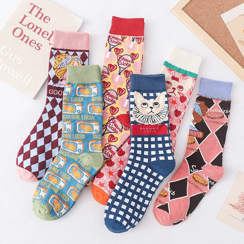 Top Trends: 1 Pair Korea Ins Trendy Harajuku Women Cotton Lovely Cats Artistic Happy Socks Female Gilrs Creative Skateboard Dress Sox Shoppable Styles