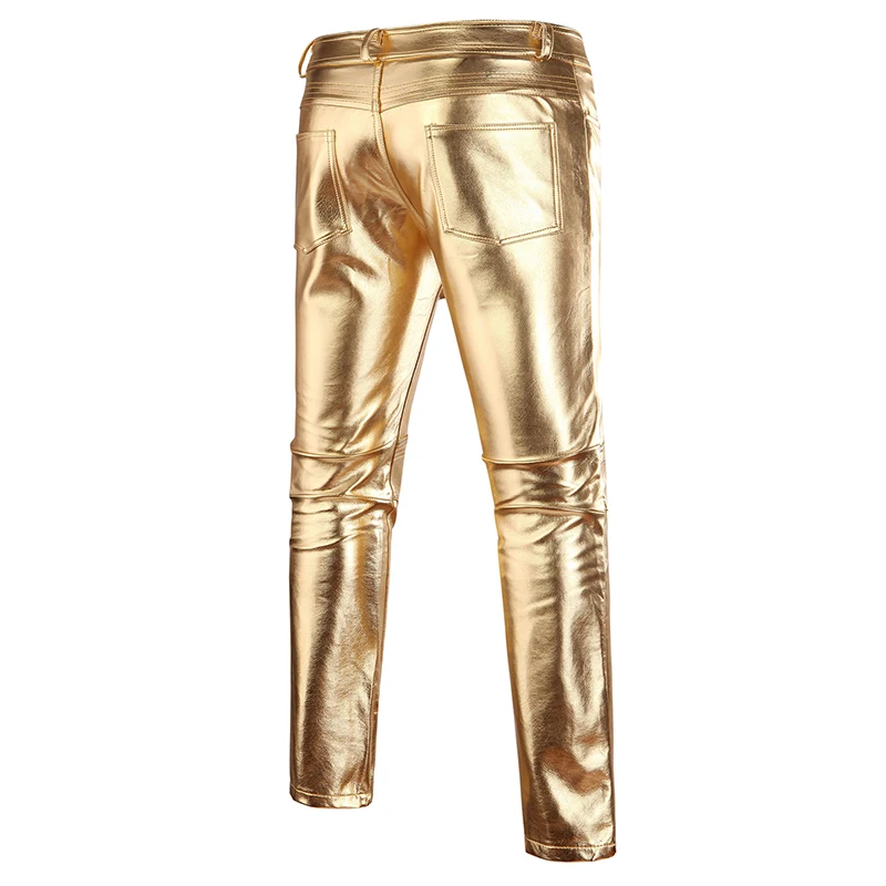 Top Trends: Motorcycle PU Leather Pants Mens Brand Skinny Shiny Gold Silver Black Pants Trousers Nightclub Stage Pants For Singers Dancers Shoppable Styles - Image 4