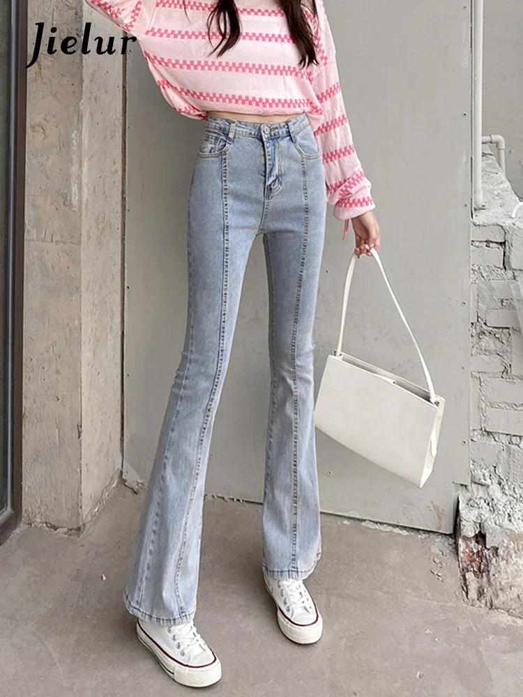 Top Trends: Jielur Autumn New High Waist Slim Women Jeans Loose Casual Fashion Jeans Woman Light Blue High Waist Street Chicly Pants Female Shoppable Styles