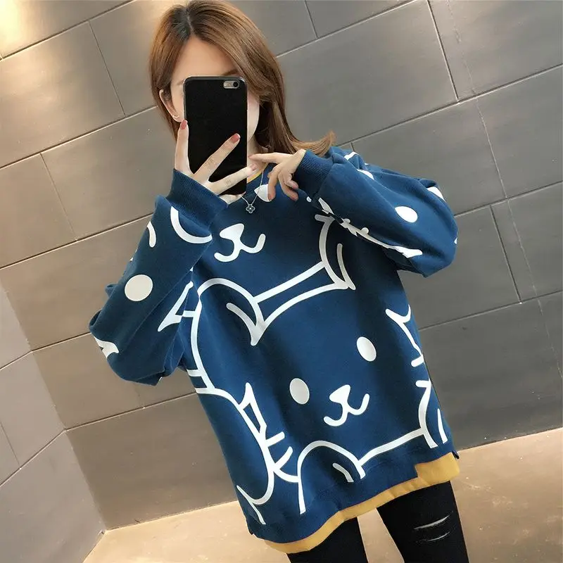 Top Trends: 2023 New Spring And Autumn Fashionable And Westernized Simple Round Neck Reduced Age Printing Loose Casual Versatile Sweater Shoppable Styles