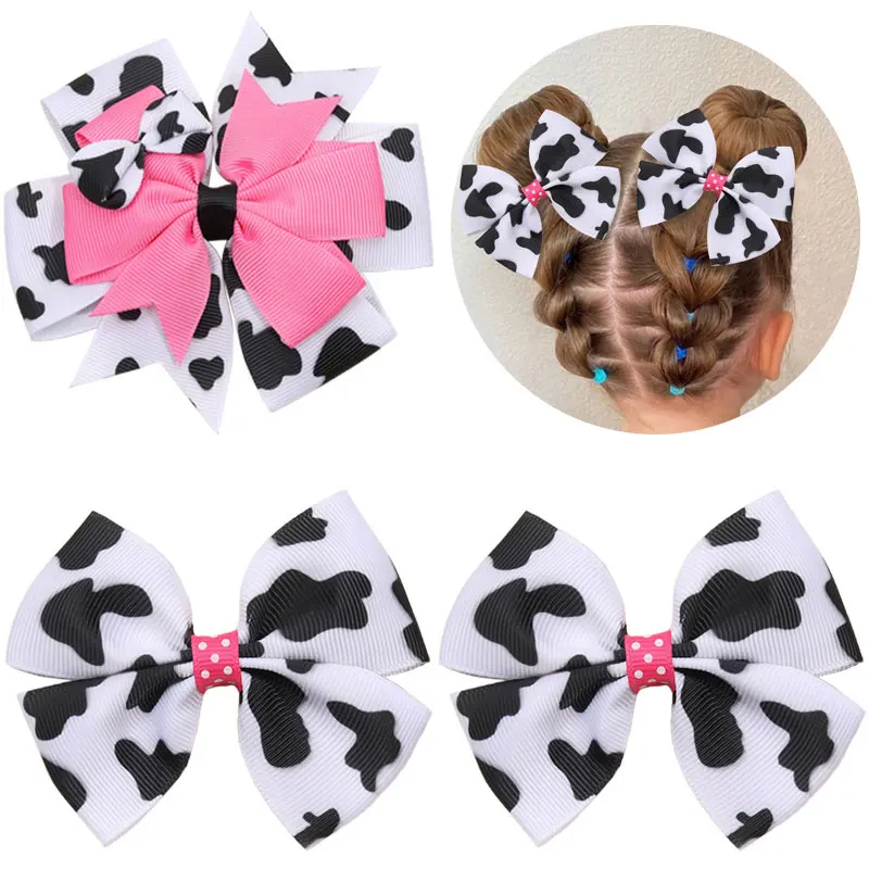 Top Trends: 2pcs New Cow Print Hairpins Ribbon Bowknot Hair Clips For Girls Handmade Boutique Bows Barrettes Headwear Kids Hairpin Gift Shoppable Styles