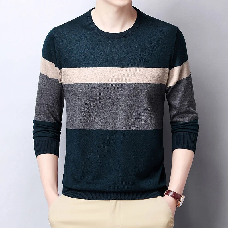 Top Trends: Fashion Men Striped Sweaters Pullovers Spring Autumn New Bottoming Thin Male Clothes Casual Loose Warm Knitted Long Sleeve Top Shoppable Styles