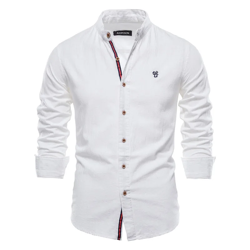 Top Trends: Spring And Autumn High-Quality Men's Shirt Cotton Single-Breasted Stand-Up Collar Slim Solid Color Shirt Fashion Casual Shirt Shoppable Styles