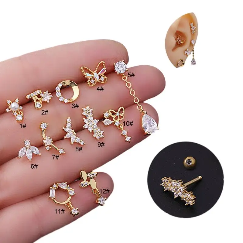 Top Trends: 1Piece Piercing Stainless Steel Earrings For Women Earrings 2022 Jewelry Butterfly Flower Stud Earrings Zircon Dangle Earrings Shoppable Styles