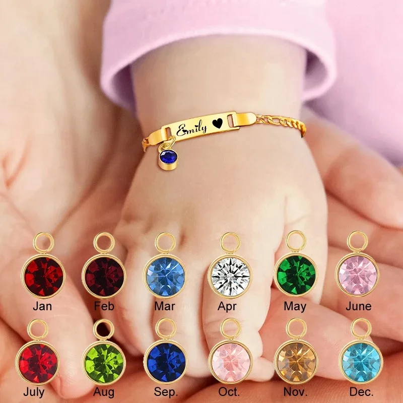 Top Trends: Personalized Birthstone Charm Bracelet For Baby Kids Custom Stainless Steel Newborn Children Name Bracelet Jewerly Brithday Gift Shoppable Styles