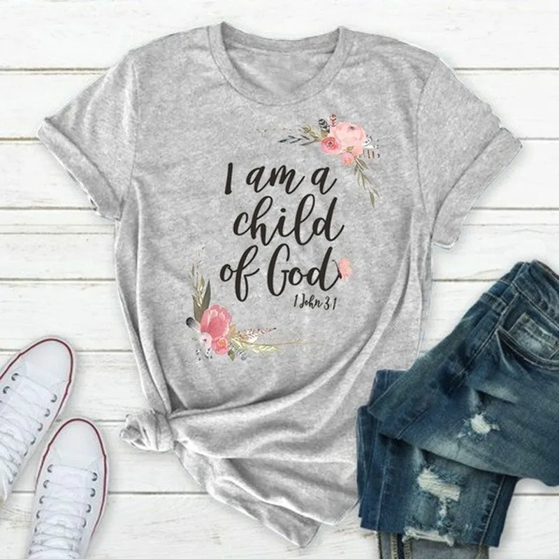 Top Trends: I Am A Child Of God Letter Print T Shirt Women Short Sleeve O Neck Loose Tshirt Summer Women Tee Shirt Tops Camisetas Mujer Shoppable Styles