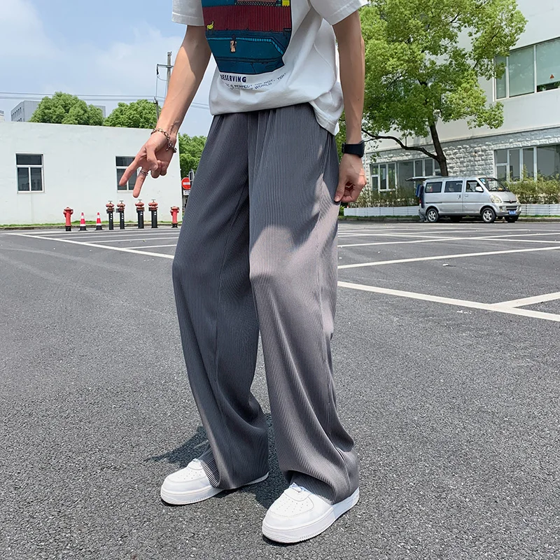 Top Trends: Summer Ice Silk Straight Pants Plus Size 5XL-M Men&#039;s Streetwear Thin Casual Pants Men Loose Breathable Wide Leg Pants Shoppable Styles