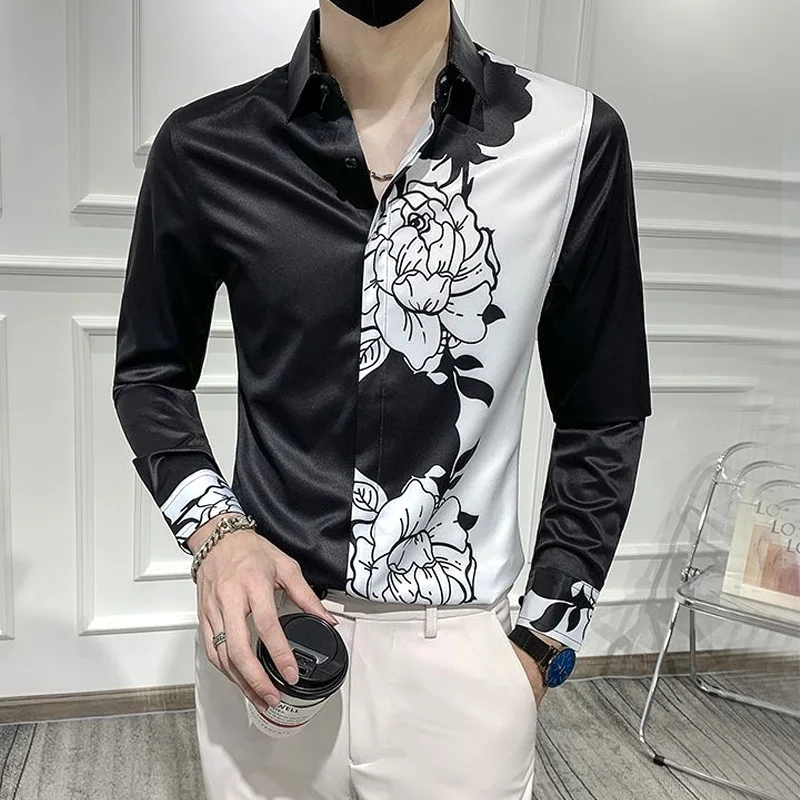 Top Trends: Turn-down Collar Formal Business Temperament Button Printing Asymmetrical Spring Summer Thin Men&#039;s Clothing Fashion Casual Loose Shoppable Styles