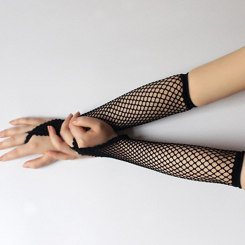 Top Trends: Sexy Fishing Long Gloves Net Mesh Hook Finger Gloves Black Lace Elasticity Arm Sleeve Party Dance Thin Cosplay Gloves Arm Sleeve Shoppable Styles