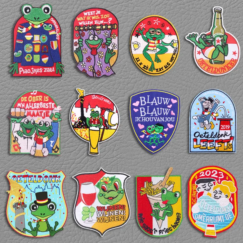 Top Trends: Netherland Oeteldonk Patch Embroidery Patch DIY Frog Stickers Party Carnival Cartoon Applique Iron On Patches For Clothing Shoppable Styles