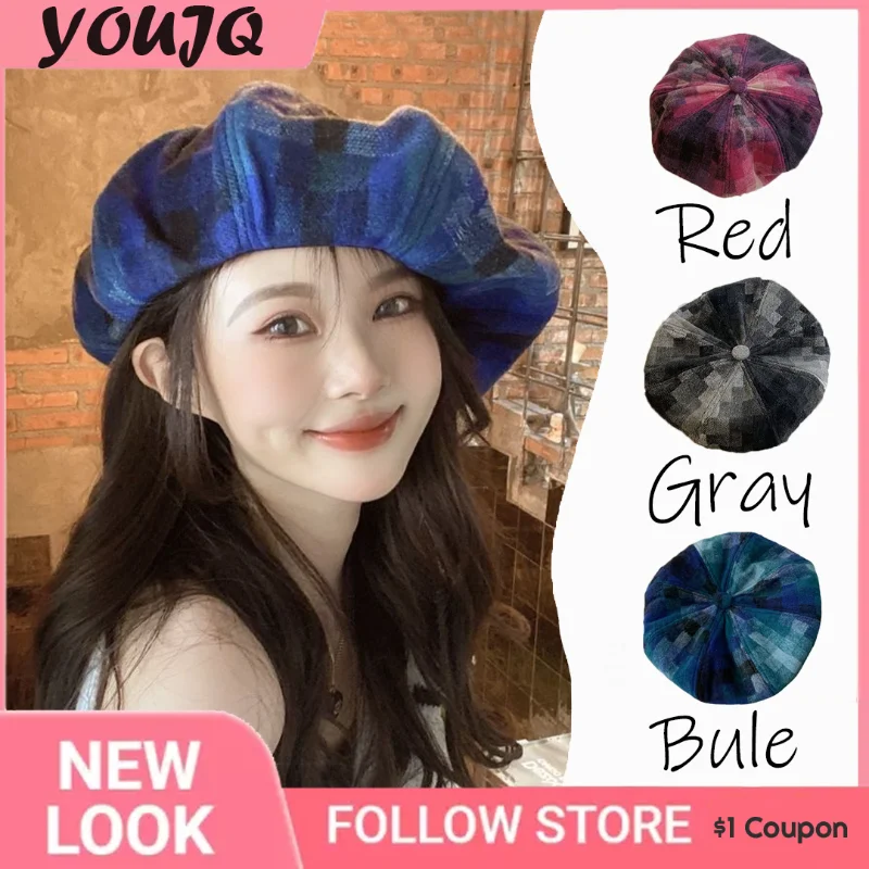 Top Trends: Women's Large Blue Beret Niche Exaggerated Tweed Painter Hat Tie-dye Color Contrast Personality Japanese Oversized Cloud Hat Shoppable Styles