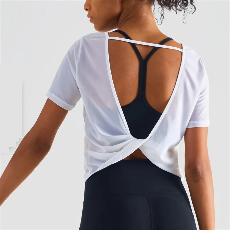 Top Trends: Sexy Yoga Vest Sports Top Loose Casual Open Back Mesh T-shirt Tank Women Short Yoga Shirt Sportswear Breathable Moisture Wicking Shoppable Styles