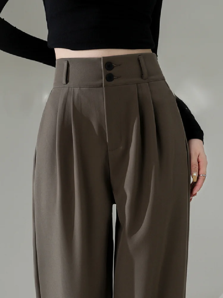 Top Trends: Elegant High Waist Baggy Straight Pants Korean Wide Leg Women Chic Long Trousers Autumn Fashion Buttons Casual Female Suit Pant Shoppable Styles