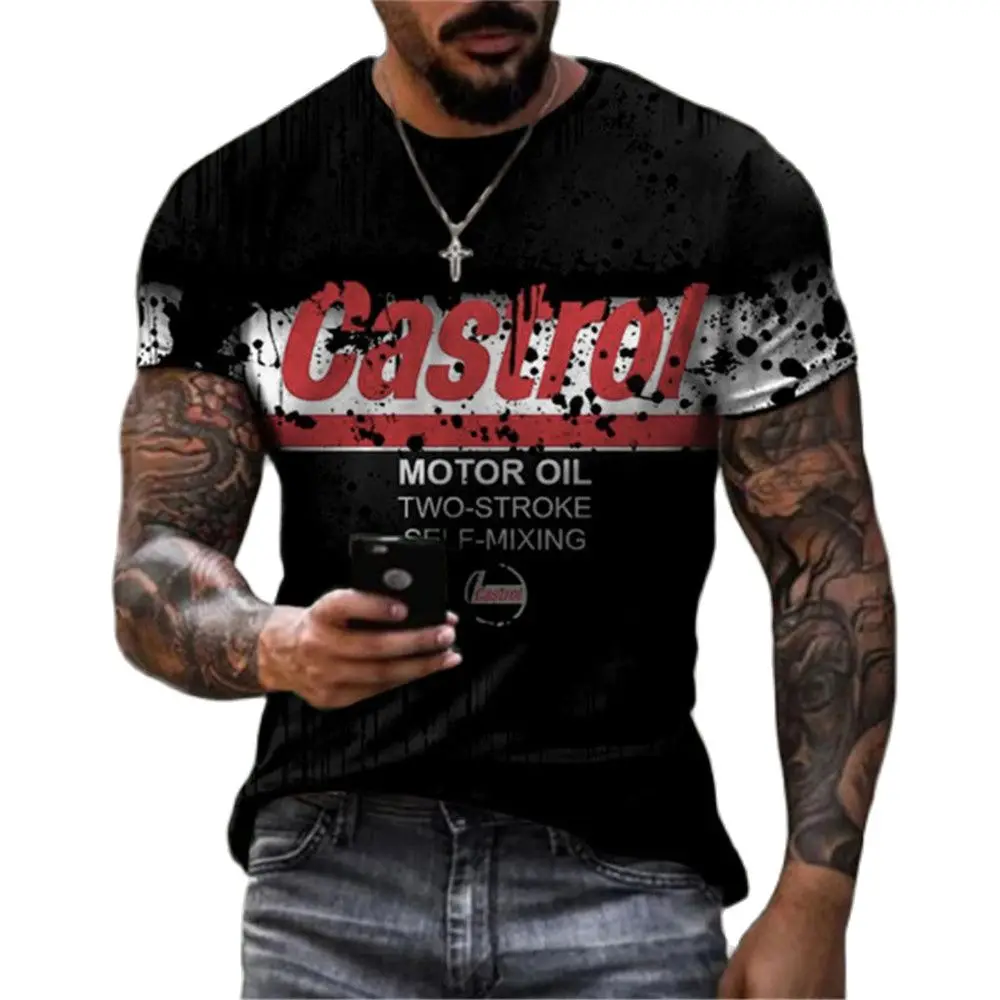 Top Trends: Summer Castrol Vintage 3D Print Men&#039;s T-shirt Street Trendy O-Neck Short Sleeve Oversized T-shirts Loose Top Tees Men‘s Clothing Shoppable Styles