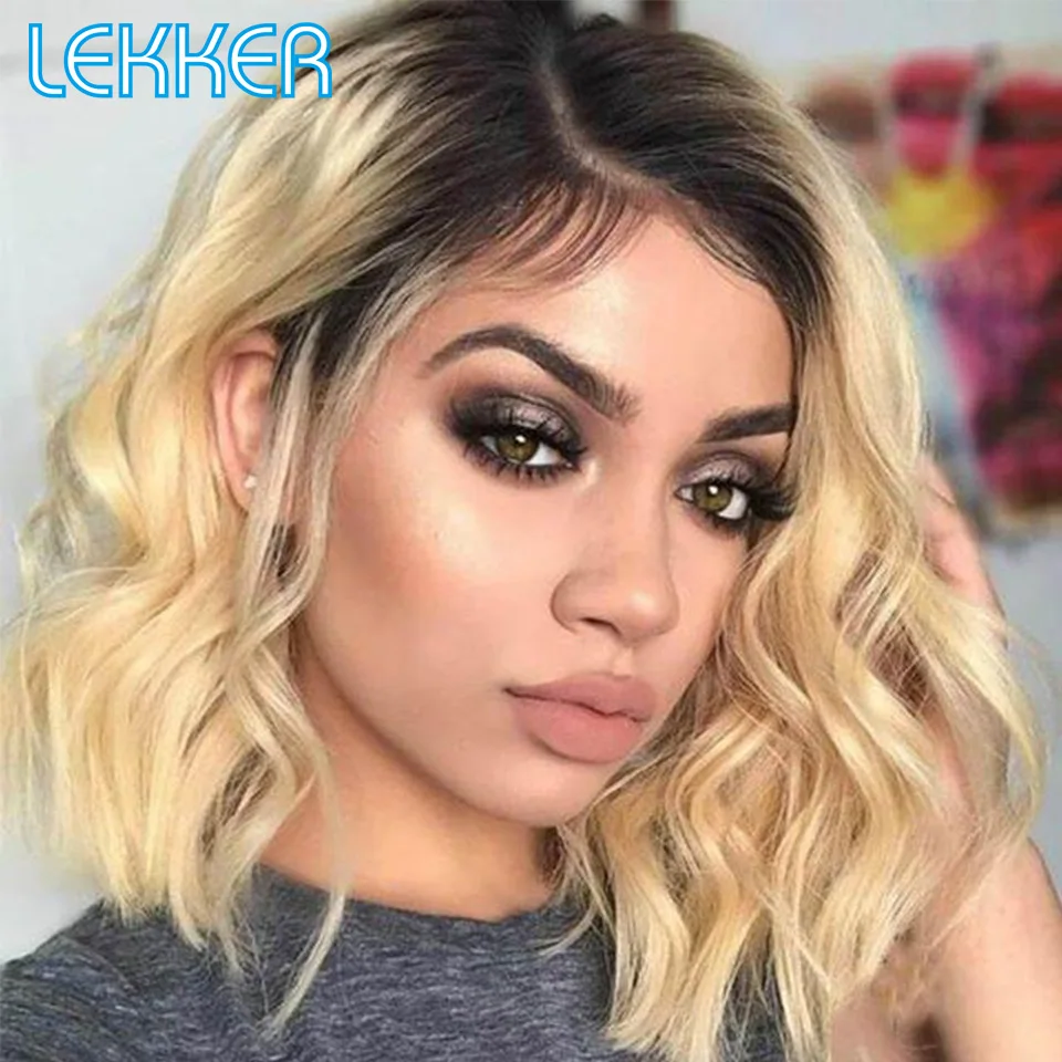 Top Trends: Lekker Blonde Short Wavy Bob HD Part Lace Front Human Hair Wig For Women Brazilian Remy Hair Ombre Colored Glueless Curly Wigs Shoppable Styles