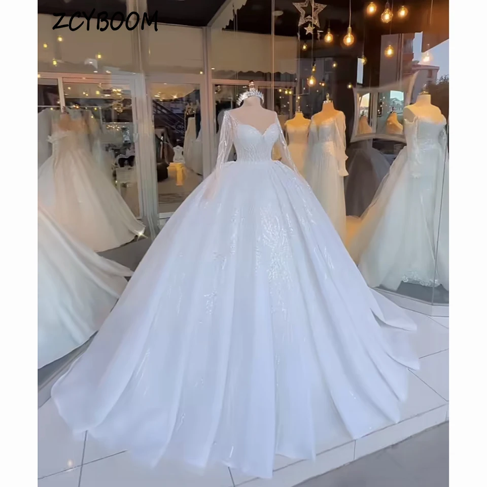 Top Trends: Luxury White Sweetheart Sequin Off The Shoulder Wedding Dress 2023 Ball Gown Sweep Train Floor Length Tulle Lace Up Bridal Gown Shoppable Styles