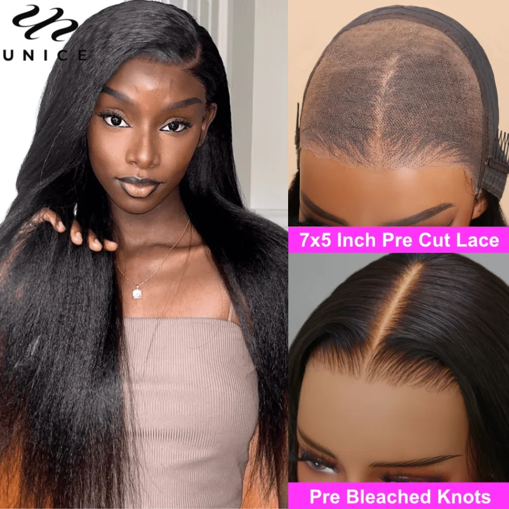 Top Trends: 7x5 Inch Yaki Straight Wig Pre Bleached Knots Pre Plucked Pre Cut Lace Closure Wig Human Hair Wear Go Glueless Wig For Beginners Shoppable Styles