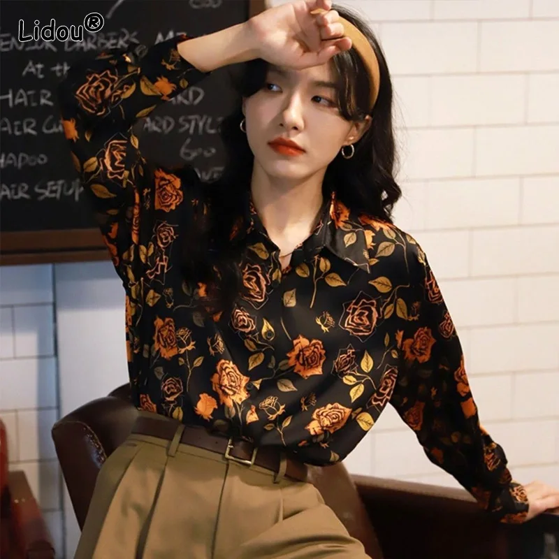 Top Trends: Spring Summer Loose Thin Printing Blouses Button Turn-down Collar Streetwear Fashion Vintage Graceful Fashion Women&#039;s Clothing Shoppable Styles