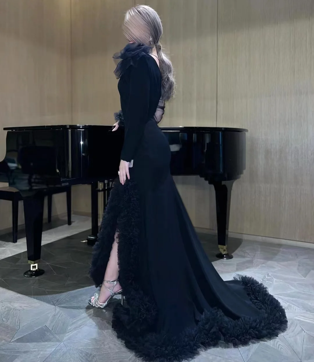 Top Trends: Fashionvane Black Mermaid Prom Dresses Cascading Ruffles Tulle Side Slit Evening Party Formal Gowns Long Sleeves Robe De Soiree Shoppable Styles - Image 4