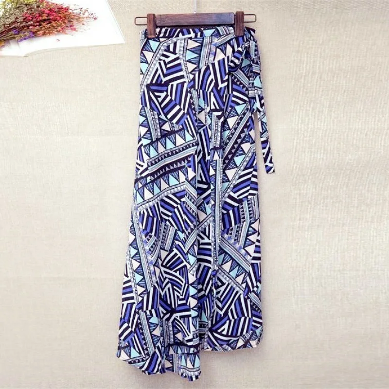 Top Trends: Boho Wrap Waist Tie Long Skirt Summer 2023 New High Waist Irregular Print Beach Dress Vintage Women&#039;s Long Skirt Shoppable Styles