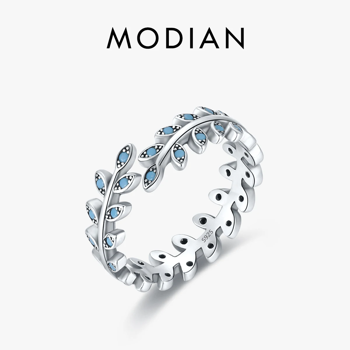 Top Trends: MODIAN Solid 925 Sterling Silver Luck Charm Leaf Adjustable Finger Ring Vintage Turquoise Trendy Fine Jewelry For Women Gifts Shoppable Styles