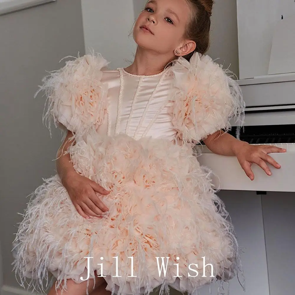 Top Trends: Jill Wish Elegant Mini Rose Gold Flower Girl Dresses Satin Feathers Cute Baby Kids Birthday Wedding Party Gown Pageant J106 Shoppable Styles