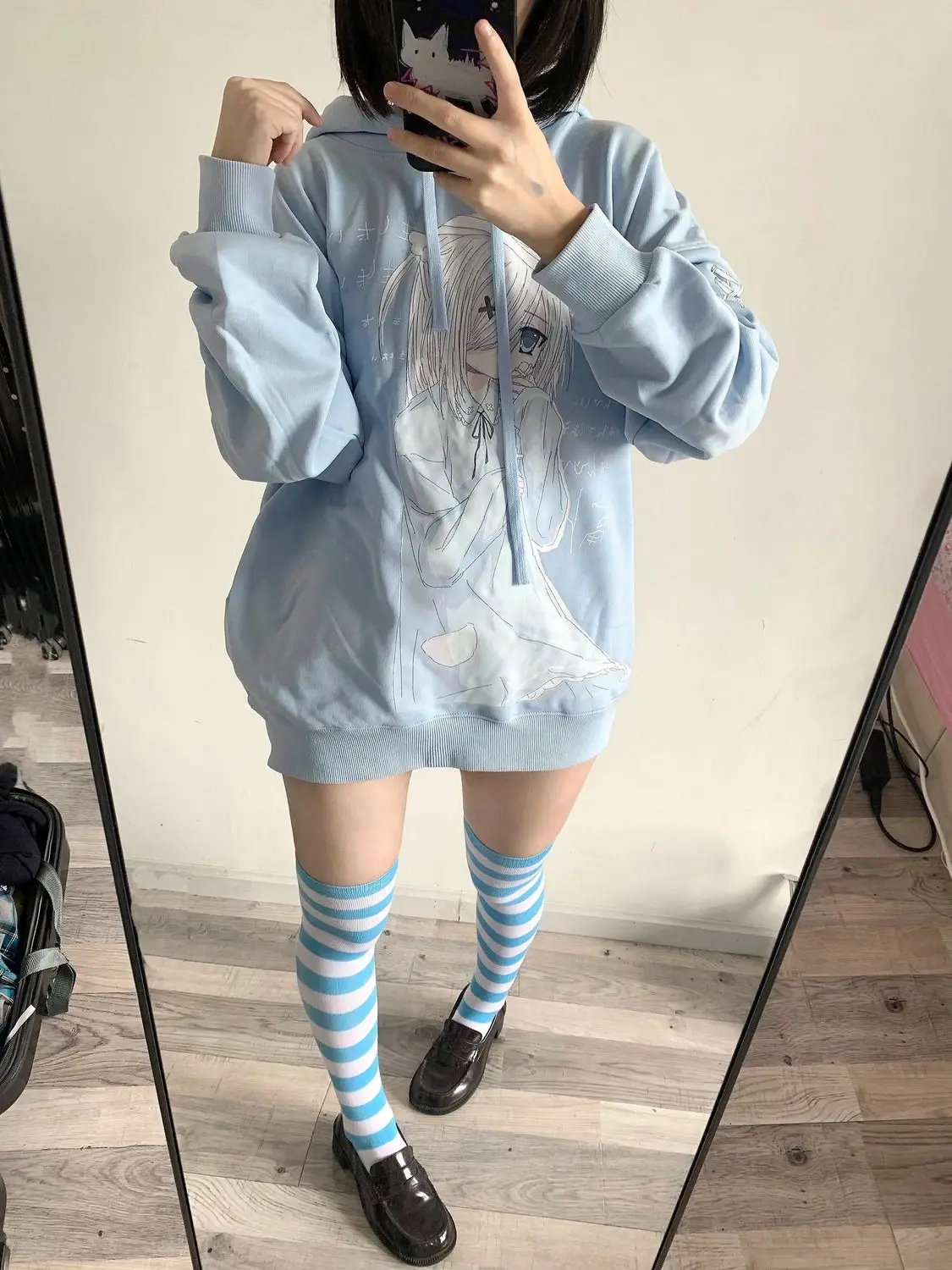 Top Trends: Women's Light Blue Japanese Secondary Yuan Otaku Cute Soft Sister Fall And Winter Loose Hundred With Hoodie Y2k Clothes Kpop Shoppable Styles - Image 5