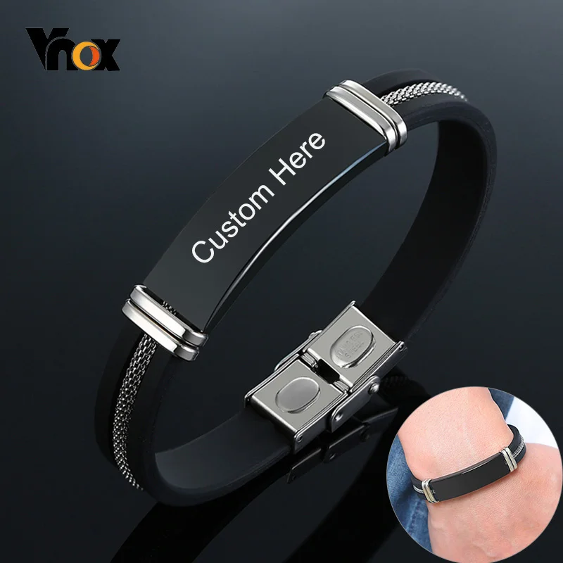 Top Trends: Vnox Casual Bracelets For Men Women Custom Engraving Stainless Steel Personalized Silicone Bangle Shoppable Styles