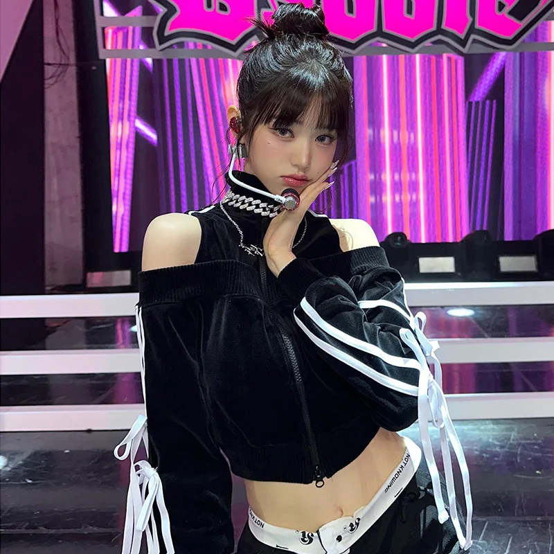 Top Trends: Wonyoung Same Style Clothes Y2k Lace-up Bow Cut Out Shoulder Cardigan Gothic Aesthetic Streetwear Sweet Velvet Crop Jackets Hot Shoppable Styles