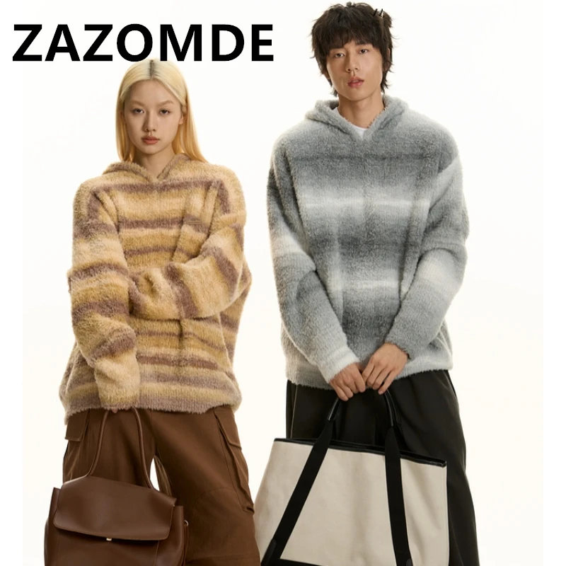 Top Trends: ZAZOMDE Winter New Striped Hoody Sweater Men Knitted Oversize Warm Pullovers Couple Jumper Loose Casual Streetwear Hip Hop Male Shoppable Styles