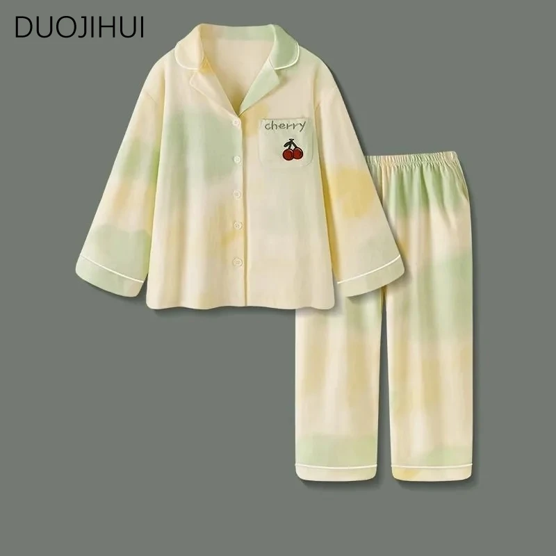 Top Trends: DUOJIHUI Two Piece Loose Casual Home Pajamas For Women New Sweet Cardigan Simple Fashion Pant Contrast Color Female Pajamas Set Shoppable Styles