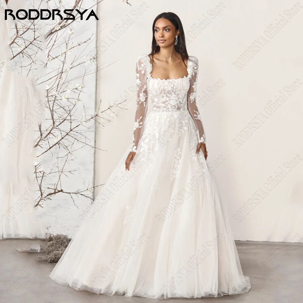 Top Trends: RODDRSY Elegant Wedding Dresses Lace Applique Long Sleeves Bride Gowns Tulle A-Line Backless Civil Square Vestido De Noiva Shoppable Styles