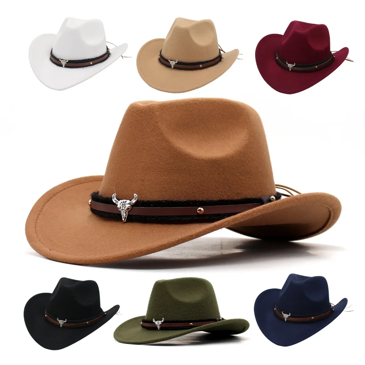 Top Trends: Western Black Cowboy Hat Jazz Knight Hats For Men Ethnic Style Felt Hats With Bull Shaped Decor Grassland Country Hat Sombrero Shoppable Styles