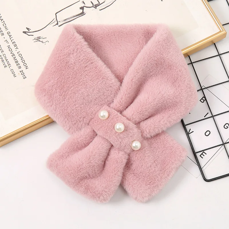 Top Trends: Korean Women's Faux Rabbit Fur Pearl Thicken Fake Collar Cross Plush Scarf Winter Outdoor Neck Protection Windproof Warm Shawl Shoppable Styles - Image 6