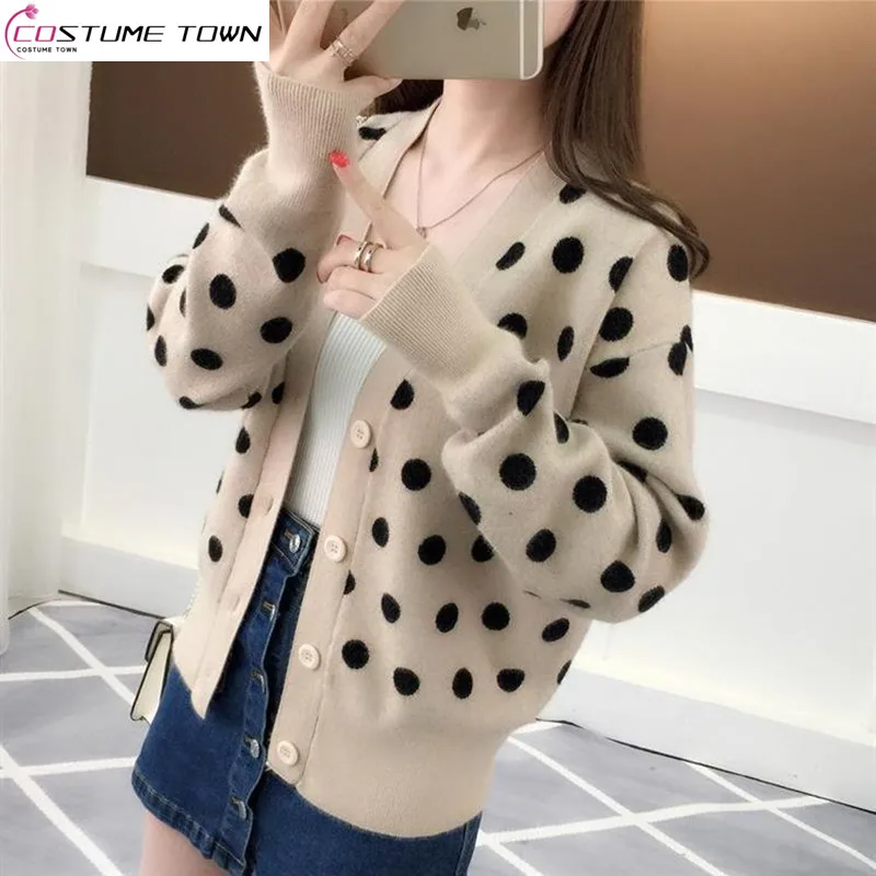 Top Trends: 2023 Autumn / Winter New Women&#039;s Polka Dot Fashion Knitwear Korean Version Slim Fit Sweater Academy Style Short Cardigan Coat Shoppable Styles