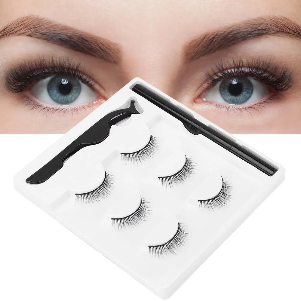 Top Trends: 3 Pairs Fashion Magnetic False Eyelashes Waterproof Magnetic Eyeliner Pen Tweezers Portable Set Natural Eyelashes Makeup Set Shoppable Styles