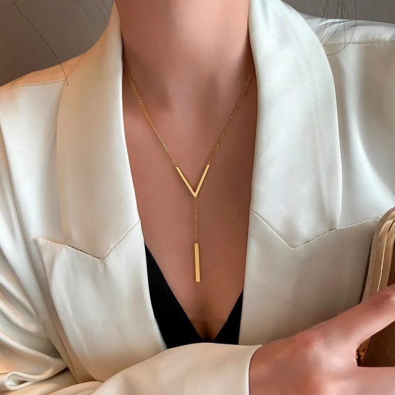 Top Trends: V-shaped Long Sexy Clavicle Necklace For Women Gold Colour Link Chain Necklace Party Jewelry Fashion Accessories Birthday Gift Shoppable Styles