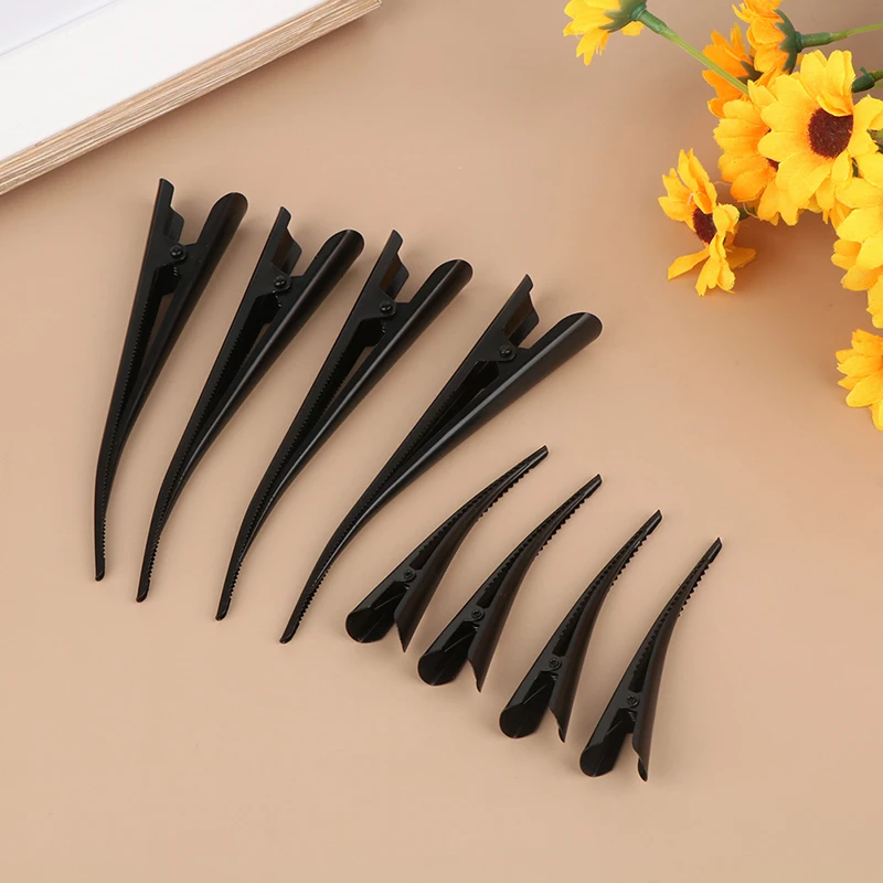 4Pcs Lange Metall Haar Clips Hohle Blume Entenschnabel Haar Klemmen Haar Zubehör Ente Zähne Friseur Salon Spitze Clip Schwarz clip – Detail 1